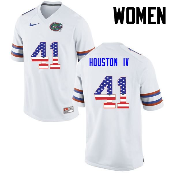 Women's NCAA Florida Gators James Houston IV #41 Stitched Authentic USA Flag Fashion Nike White College Football Jersey XTX1465NJ